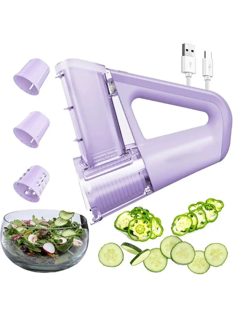 bkam Electric Vegetable Chopper | Manual Salad Slicer | Rotary Grater | Food Chopper with Bowl | Rechargeable Battery Type C |purple colour - Image 1
